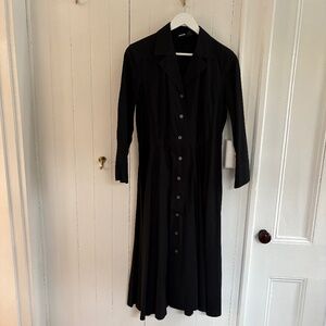 J Peterman Deep Black 1947 Retro Swing Button Front Cotton Dress with Pockets